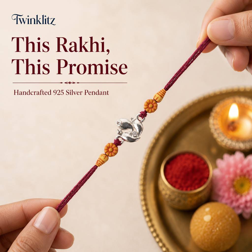 925 Sterling Silver Ganesh Rudraksha & Elegant Ganesh Rakhi Combo : TWIN061