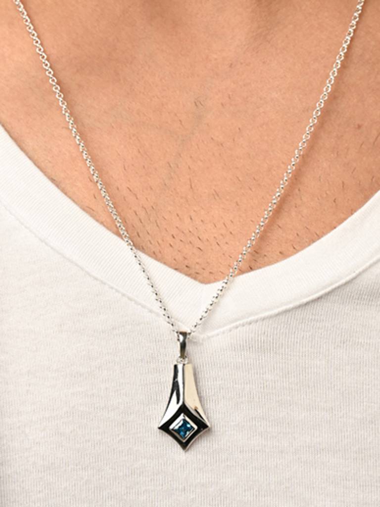 925 Silver Platinum Plated Swiss Zircon Hagen Men Pendant Necklace With Chain Gift For Men & Boys : CSMNP19_NOCHAIN