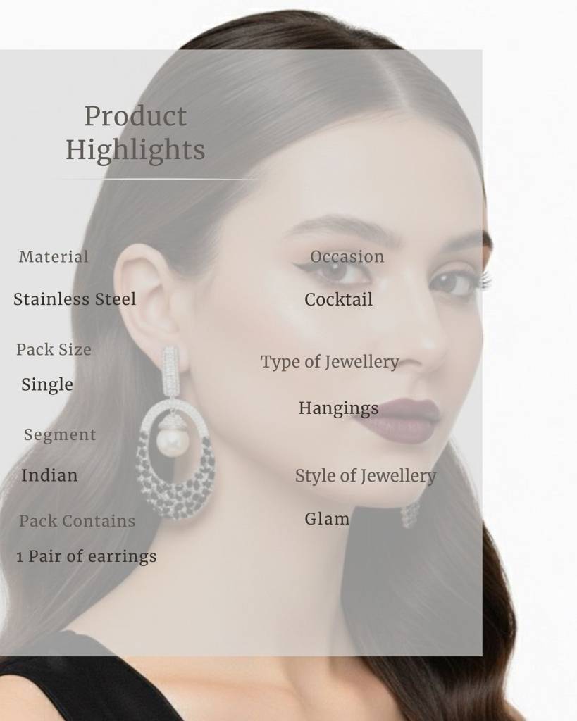 Noir Pearl Halo Earrings (Rhodium Finish) : sis40