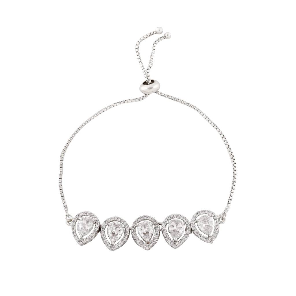 Estele Rhodium Plated Cz Precious Pears Bracelet For Women