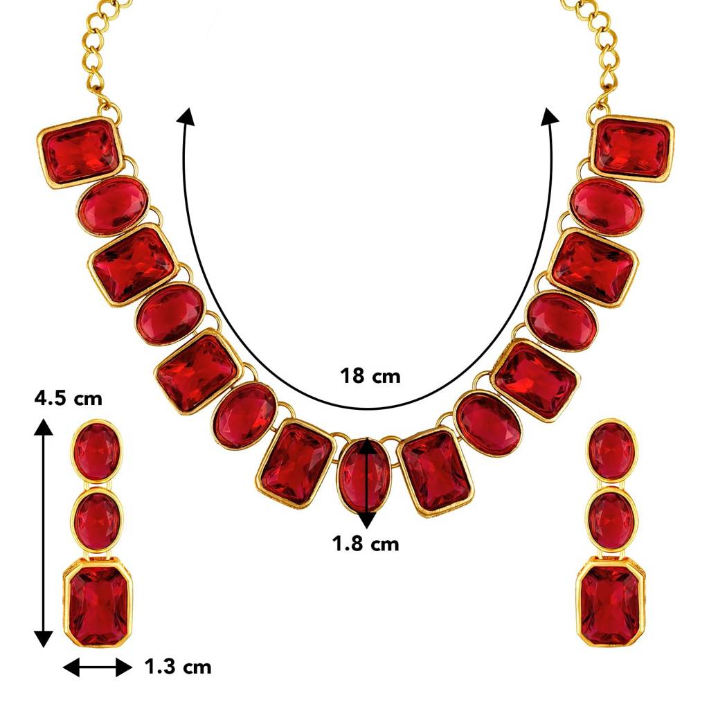 Peora Gold Plated Wedding Square Maroon Crystal Necklace With Drop Earrings Indian Traditional Ethnic Jewellery  : PF24N10098M