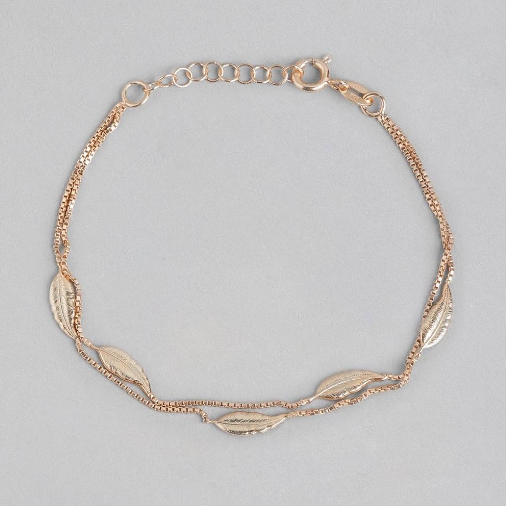 Leafy Foliage Rose Gold-Plated 925 Sterling Silver Bracelet : BR-80289-RG