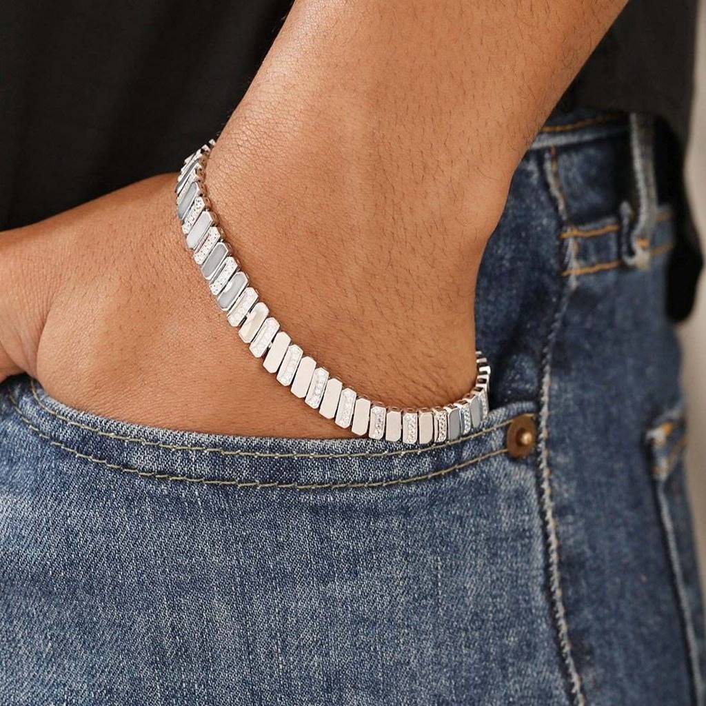 Modern Cz Rhodium-Plated 925 Sterling Silver Men'S Chain Bracelet (One Size) : BR-80419-R