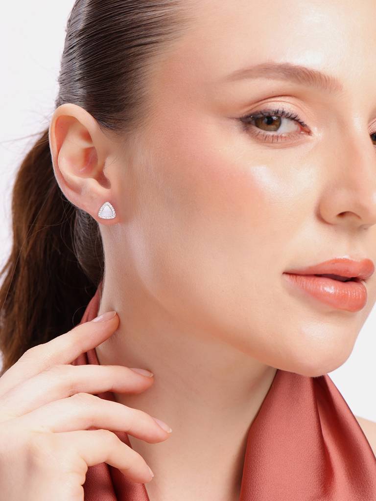 Silver Minimal Luxe Mop Triangle Studs : WER00048