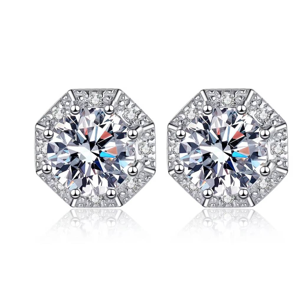2 Ct / Pair Glimmer Guard Octagon Moissanite Stud Earrings D/Vvs1 : Octagon_Round_2ct