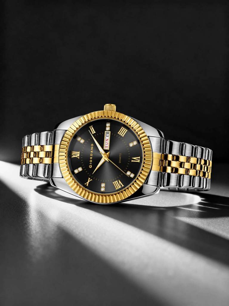 Giordano Analog Watch For Men - Dual-Tone Stainless Steel Strap, Crystal Indices And Fluted Bezel : GZ-50173-11