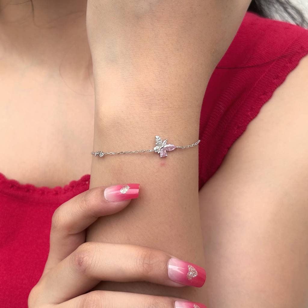 925 Silver Pink Butterfly Bracelet : IS-BR-CH-1145