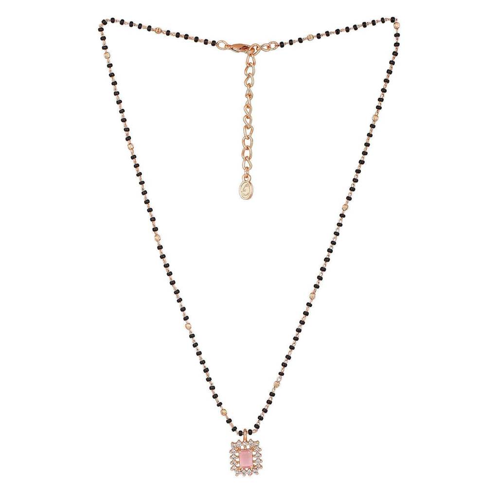 Estele Rose Gold Plated Cz Mangalsutra Necklace Set With Mint Pink Stones For Women