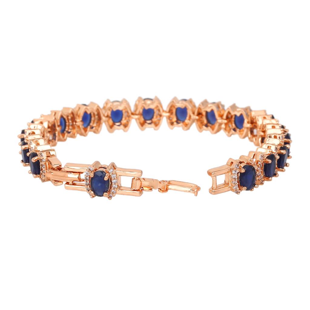 Estele Rosegold Plated Ravishing Oval Designer Charm Bracelet With Blue American Diamonds For Women : AD-055-RG-BLBR