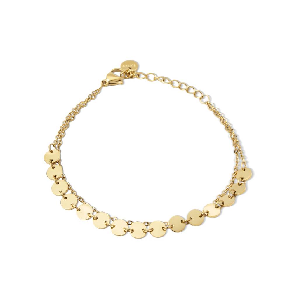 Flat Disc Linked Layered Bracelet For Women - Waterproof & Anti-Tarnish : BR0591