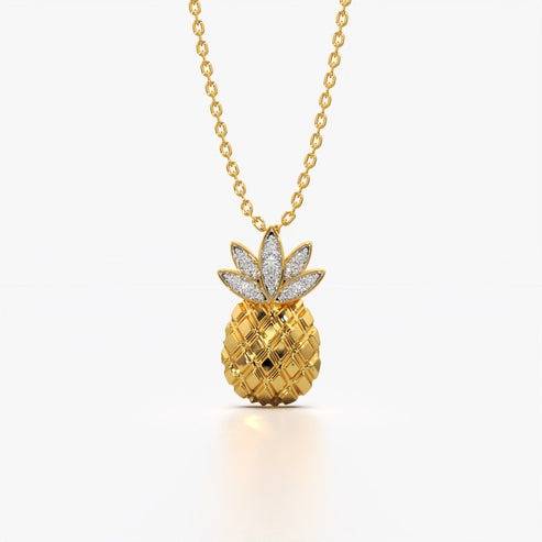 18K Gold Vermeil Pave Leaf Pineapple Necklace For Women | Valentine Gift Jewellery : KNP0078-Gold