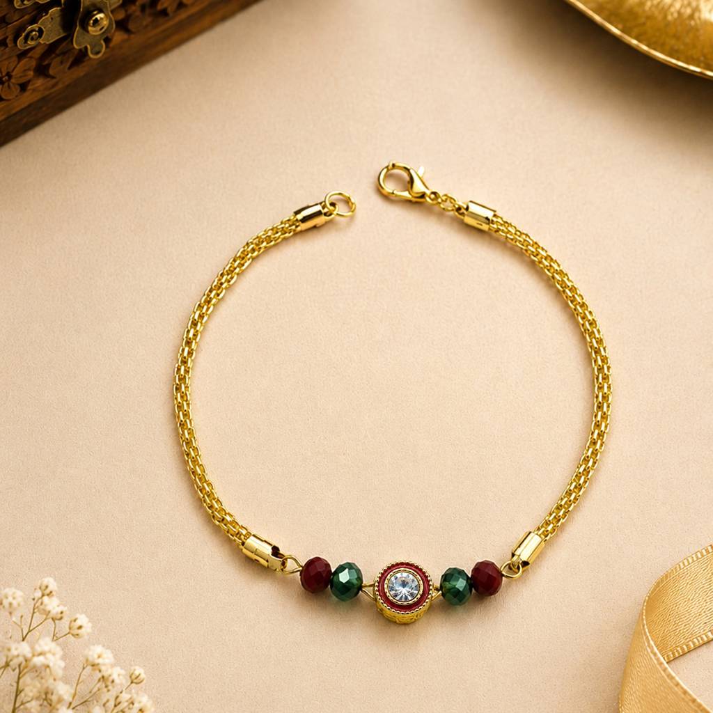 Luxury Crystal Rakhi With Red & Green Beads For Raksha Bandhan : JW-HSPS60MB2262