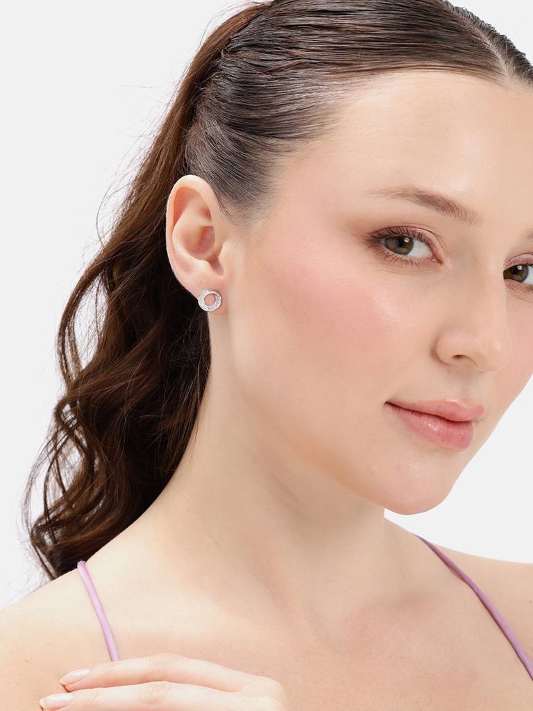 Silver Crystal Loop Luxe Studs : WER00081