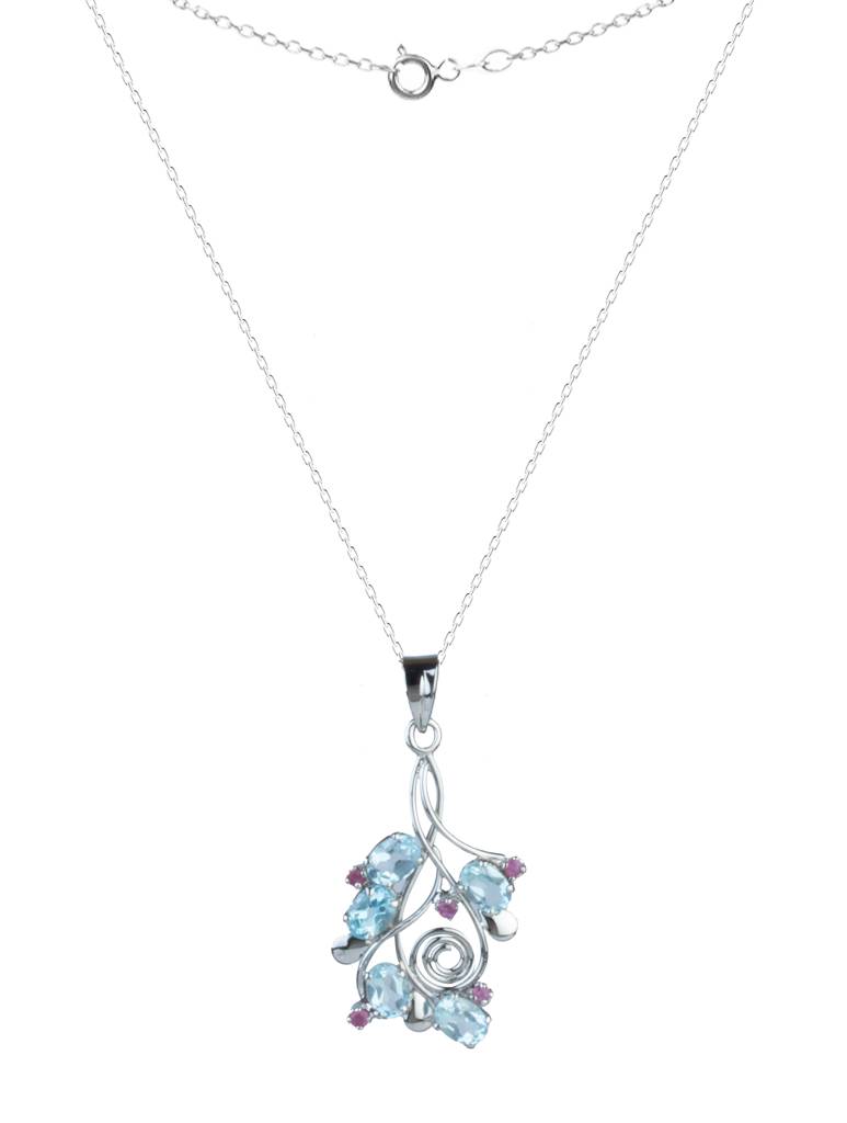 925 Sterling Silver Blue Topaz Pendant With 18 Inch Chain Handmade Gemstone Necklace For Women Elegant Jewelry Gift : FU-1055