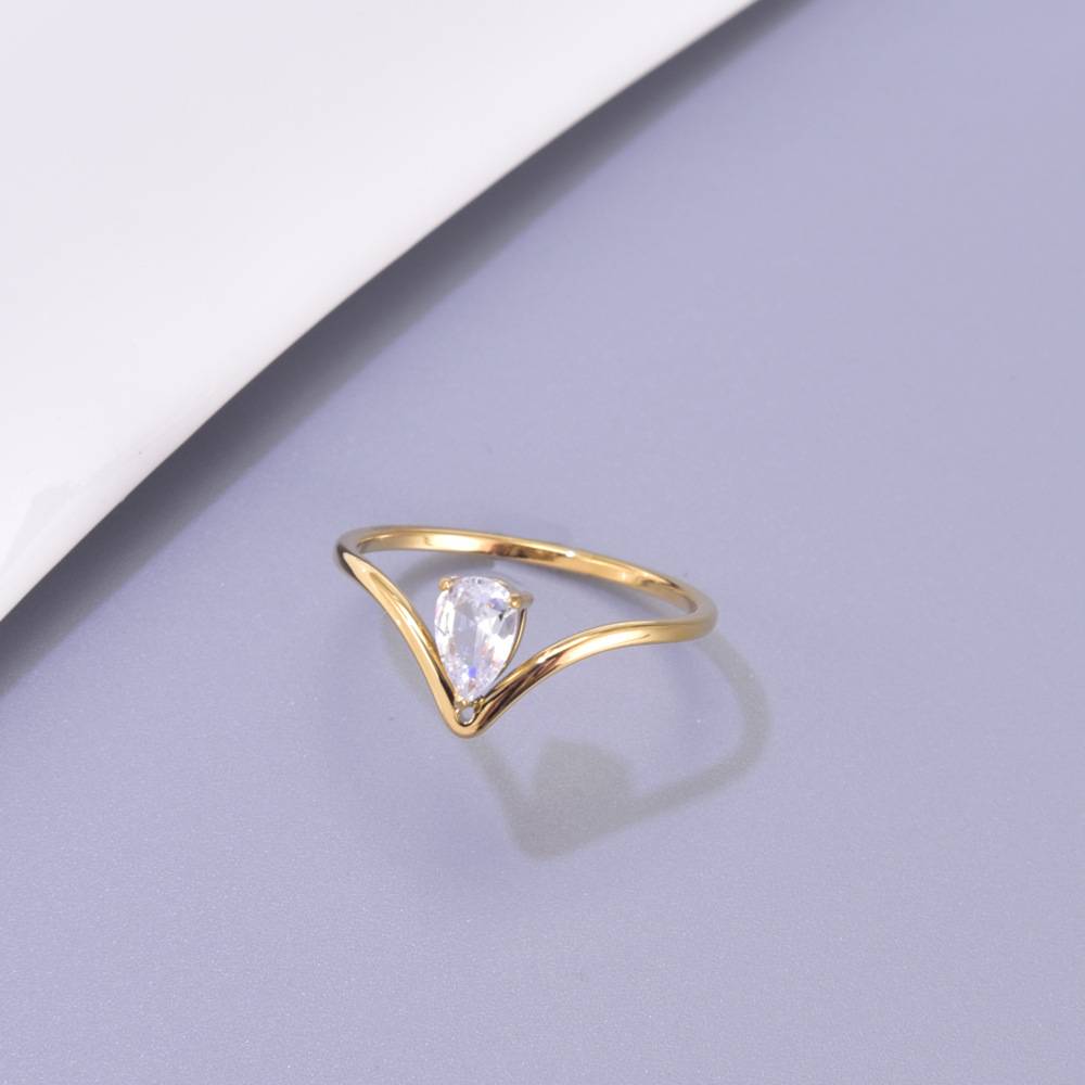 18K Gold Plated Waterproof Anti-Tarnish V-Shaped Tear Drop Zircon Ring : AFC0125R105G_6