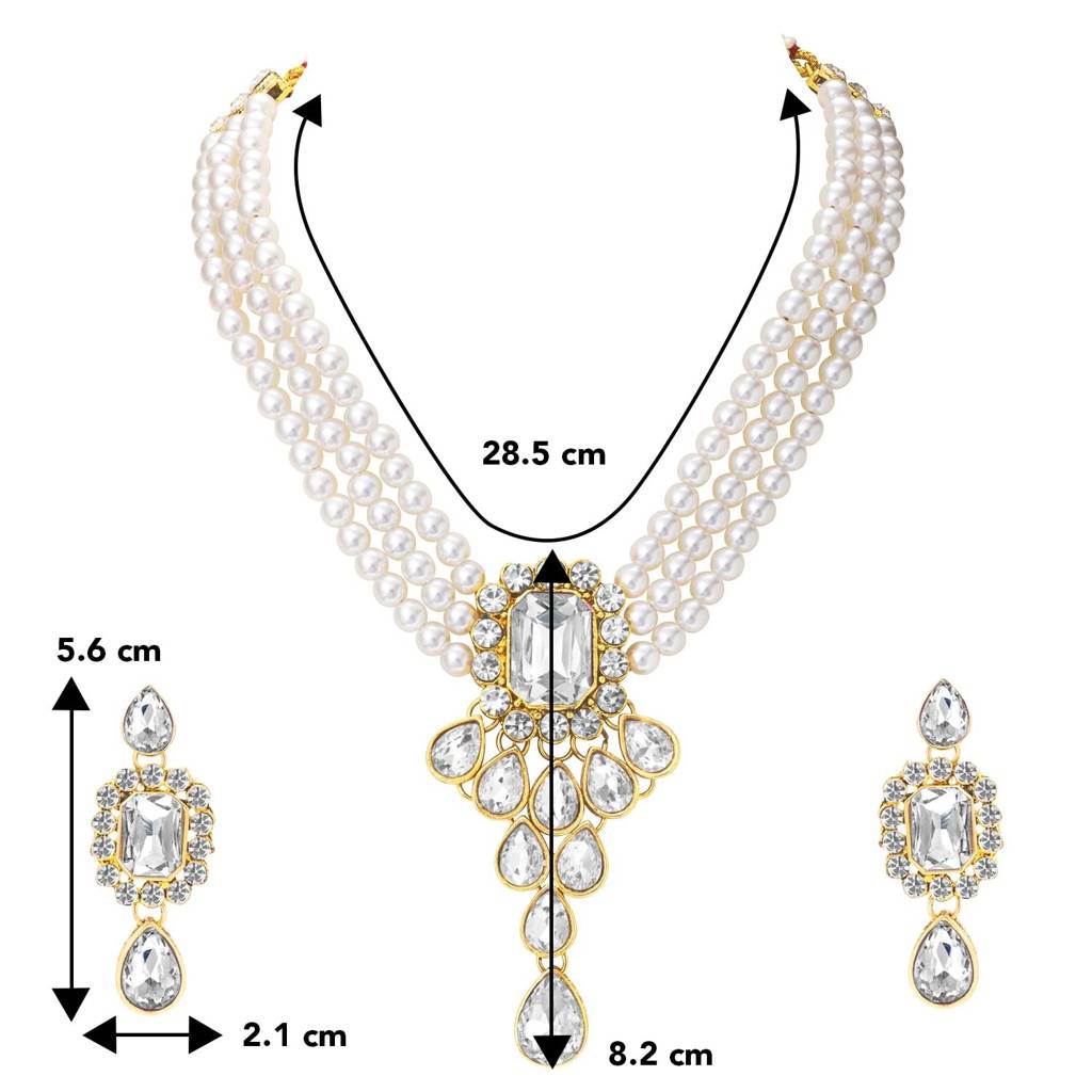 Peora Crystal Pearl Necklace Earring Traditional Jewellery Set Gift For Women Girls : PF24N01W