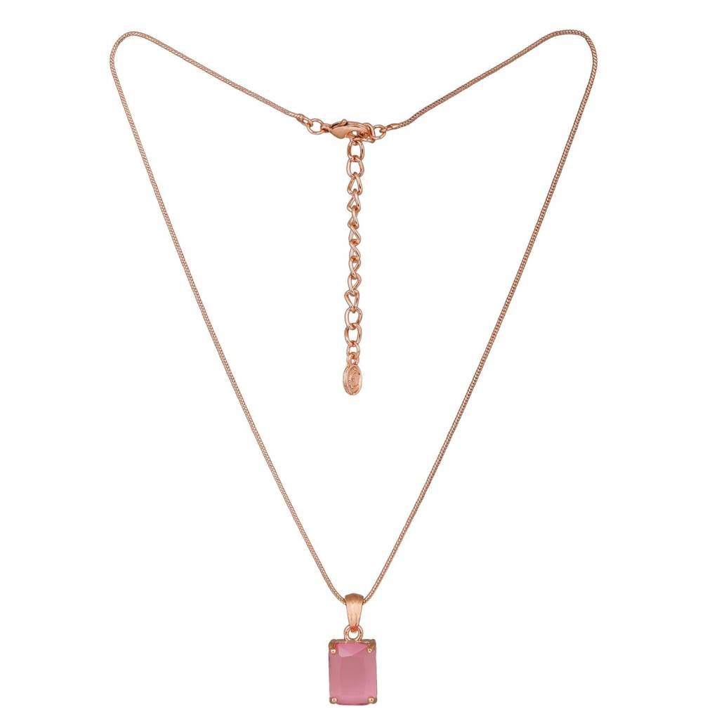 Estele Rose Gold Plated Cz Square Designer Pendant Set With Mint Pink Stones For Women
