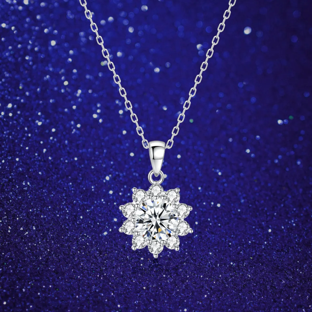 1 Ct Snowflake Sparkle Round Silver Moissanite Pendant; Gra Certified; D Vvs1 : SnowflakeSparkle_1ct_MSN22111210S