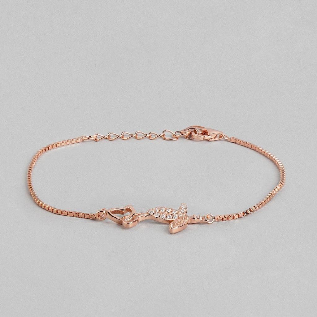Butterfly Cubic Zirconia Rose Gold Plated 925 Sterling Silver Bracelet : BR-80299-RG