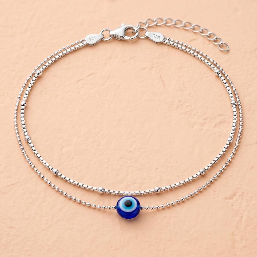 Double-Chain Evil Eye Protection Bracelet : BR1156