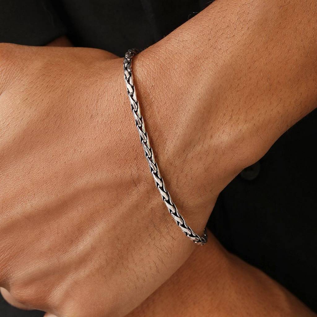 Masculine Link Rhodium Plated 925 Sterling Silver Men'S Bracelet : BR-80411-R