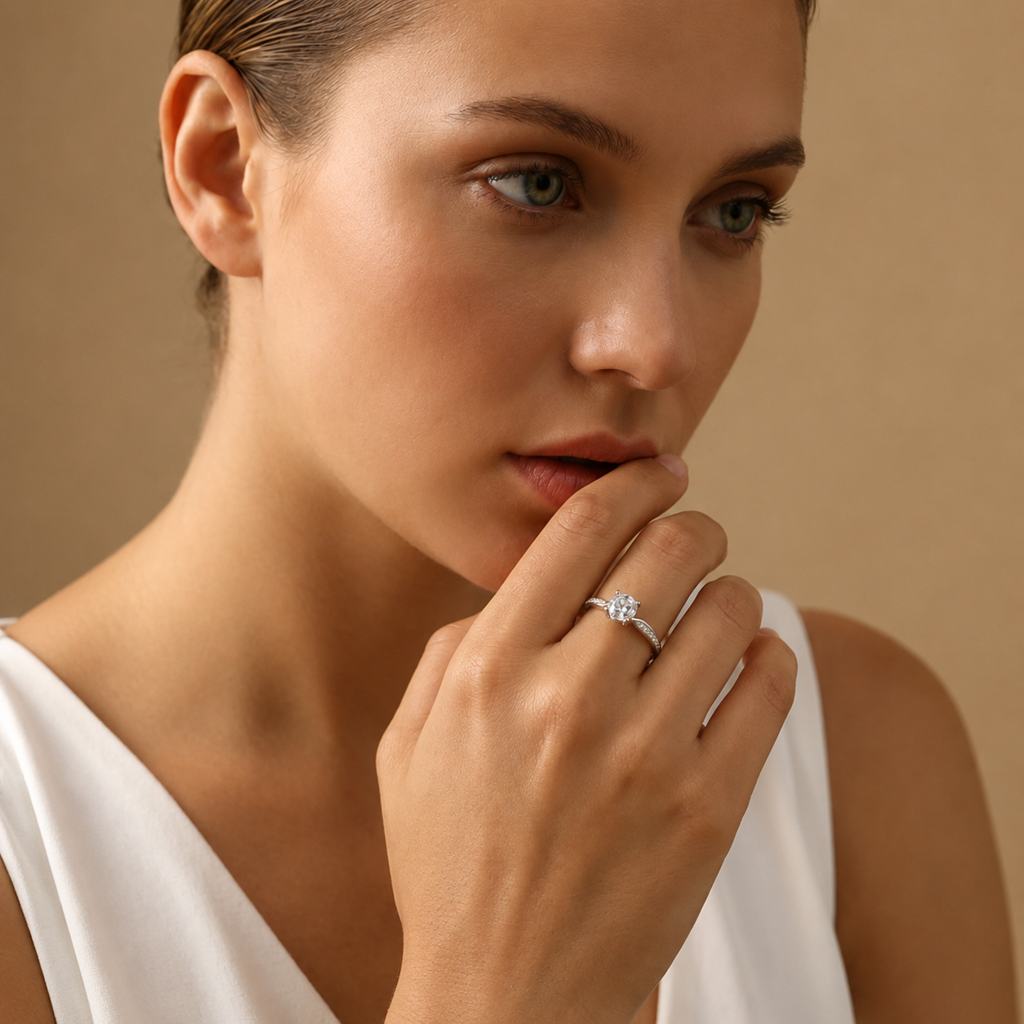 925 Silver Sparkling Cushion  Adjustable Ring : LR23280