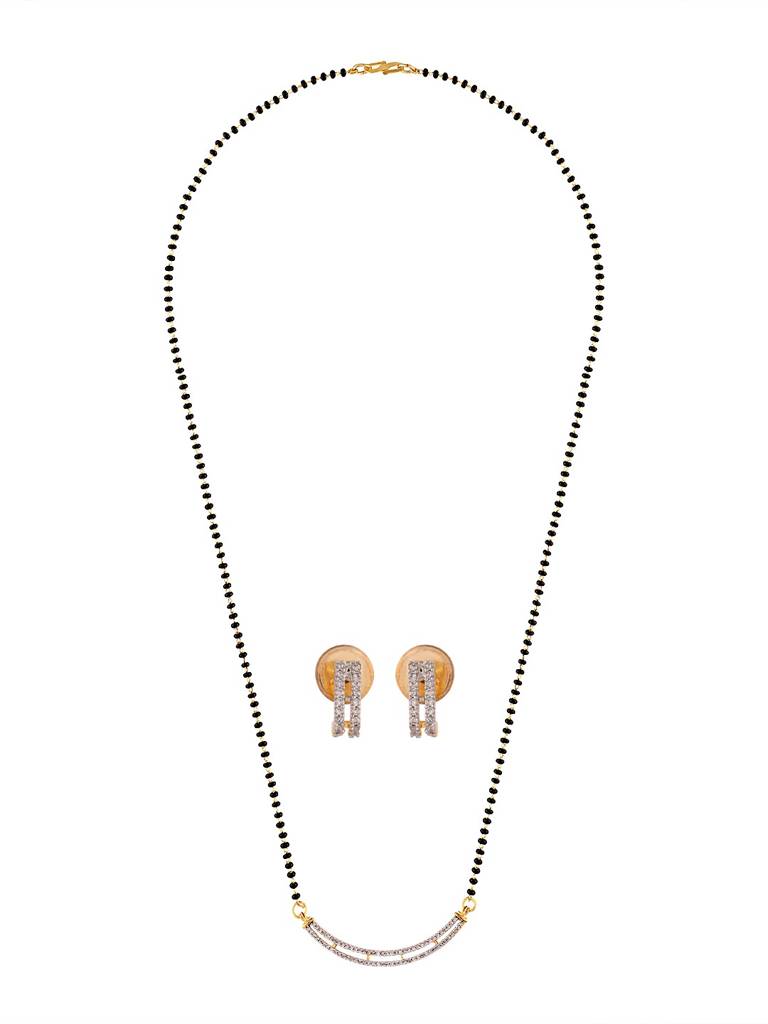 Ad Stone Mangalsutra Set For Women – Gold Plated Double Line American Diamond Mangalsutra Necklace With Matching Ear : SURYAMG