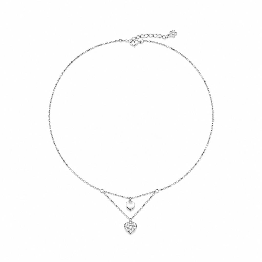 Silver Double Heart Charm Anklet : AN03511