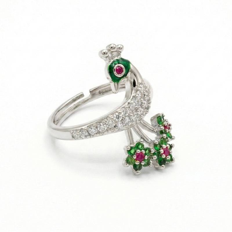 Peacock Adjustable Ring With Cz Stones – Statement Finger Ring : AD-204-IRGNRING