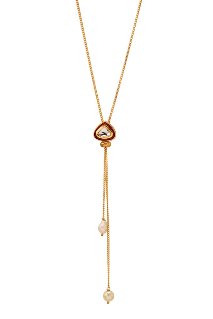 22Kt Gold-Plated Red Enameled Kundan Lariat : LN10005