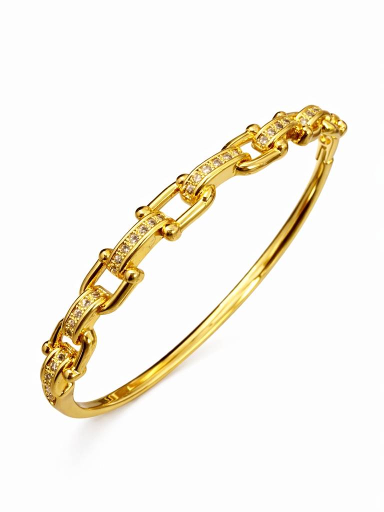 Gold Chain Link Cz Studded Bracelet | Anti-Tarnish Everyday Jewelry : ATB784CLSB