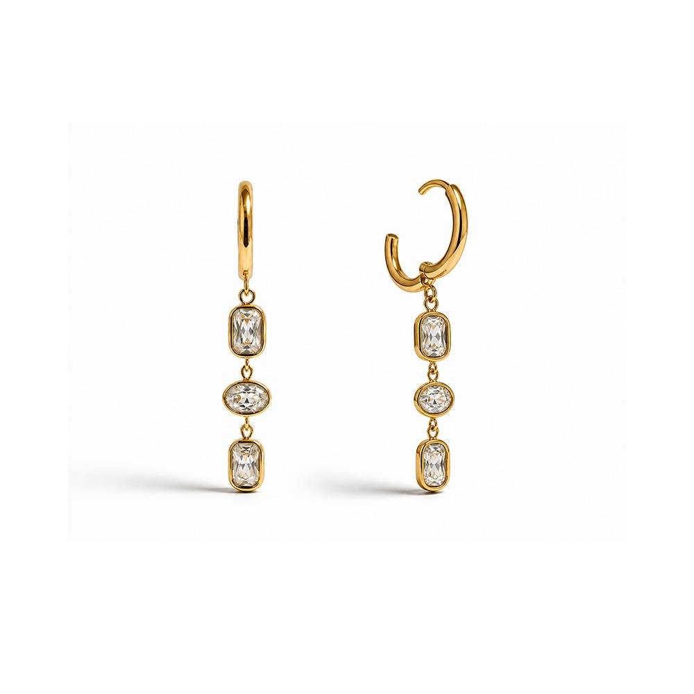 Women 18K Gold-Plated Sunburst Medallion Paperclip Hoop Earrings : 101228