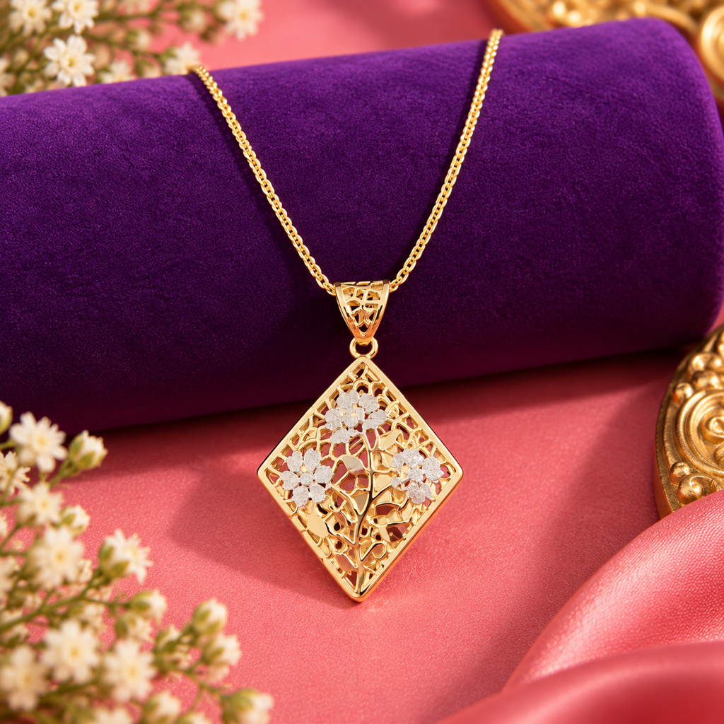 Golden Floral Diamond Necklace : TLC01