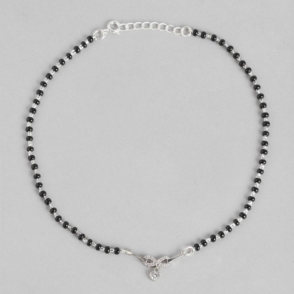 Radiant Charm Rhodium-Plated 925 Sterling Silver Anklet With Beaded Chain : ANK-60299-PAIR-S