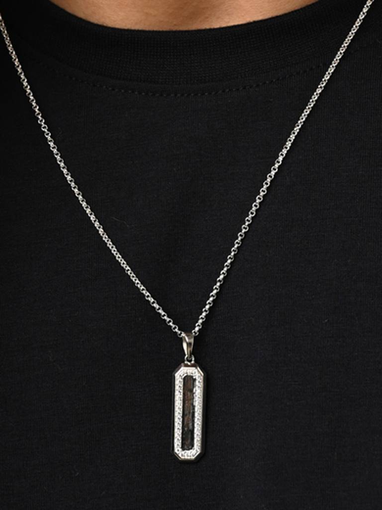 925 Silver Platinum Plated Swiss Zircon Benicio Men Pendant Without Chain Gift For Men & Boys : CSMNP28_NOCHAIN