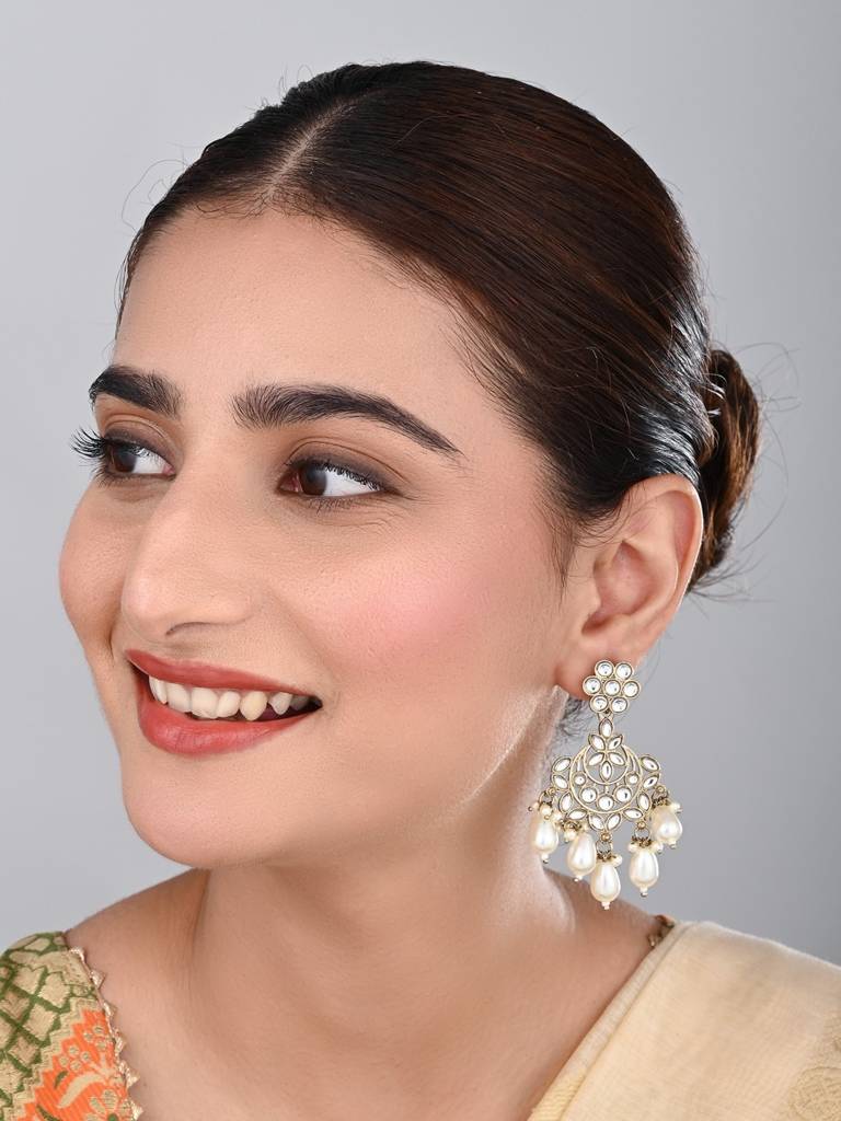 Contemporary Kundan Chandbali : S24KCER416GLD
