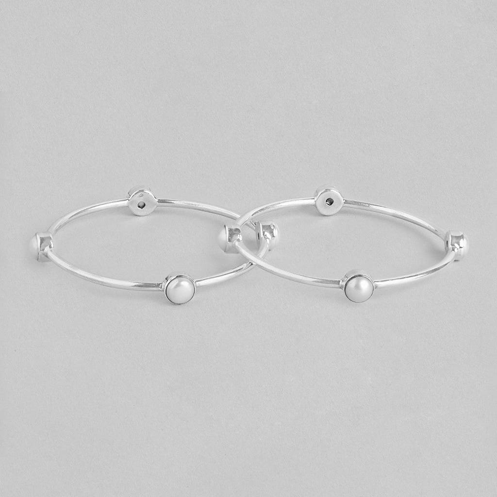 Pearl Rhodium Plated 925 Sterling Silver Bangle : BA-90004-PAIR-2-6