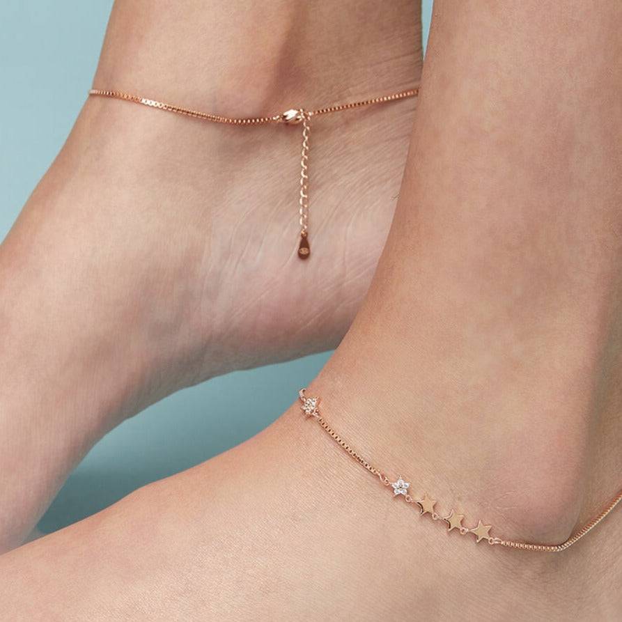 Enchanting Star 925 Sterling Silver Anklets : ANK-60035-PAIR