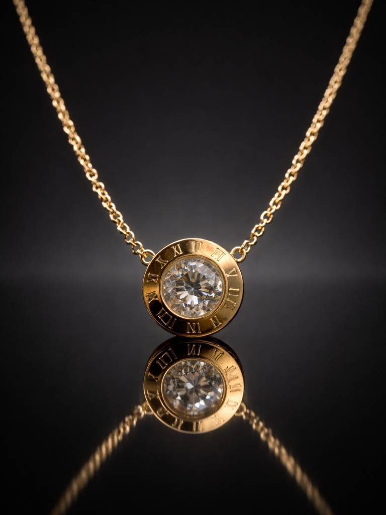 Roman Studded Gold Chain Necklace | 18K Gold Plated Ad Pendant : ATC740RSC