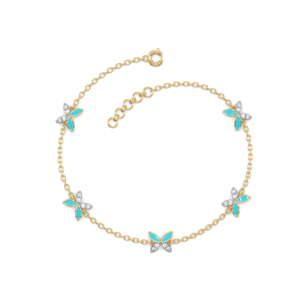 Turquoise Butterfly - Lab Diamond Station Bracelet : LLBR0100
