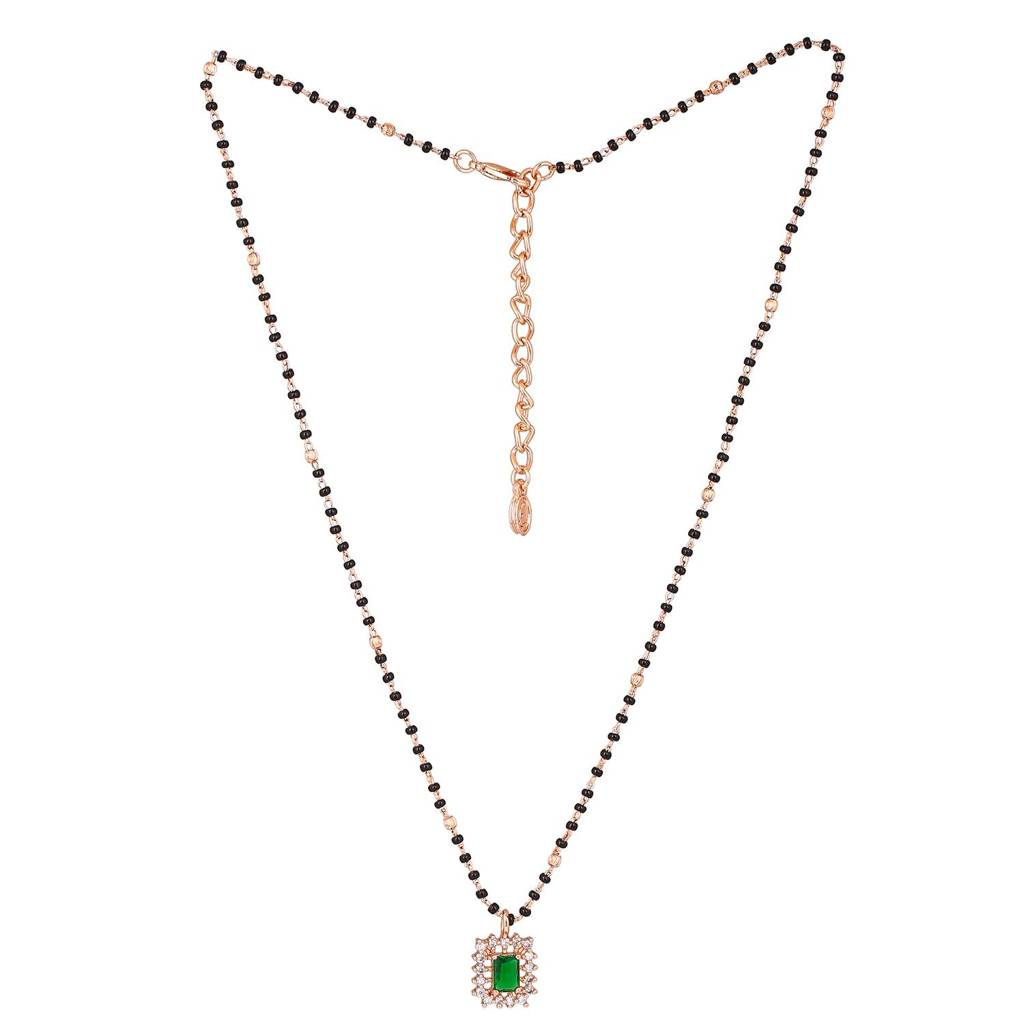 Estele Rose Gold Plated Cz Square Designer Necklace Set With Emerald Stones For Women