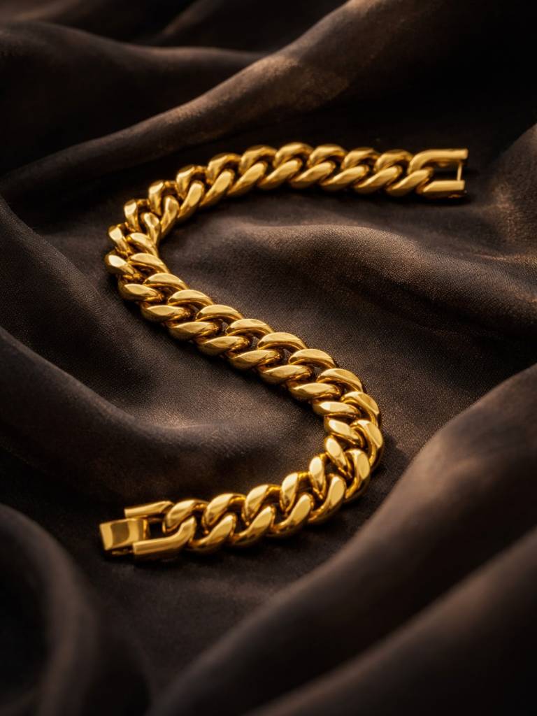 18K Gold Plated Cuban Link Bracelet For Men | Thick Stainless Steel : MATB827GCTB