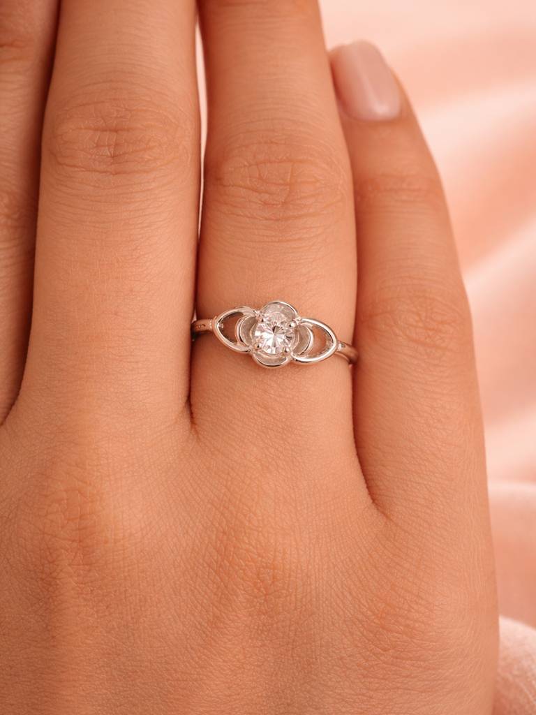 925 Pure Silver Aura Veil Solitaire Rhodium Plated Zircon Ring : LR1369