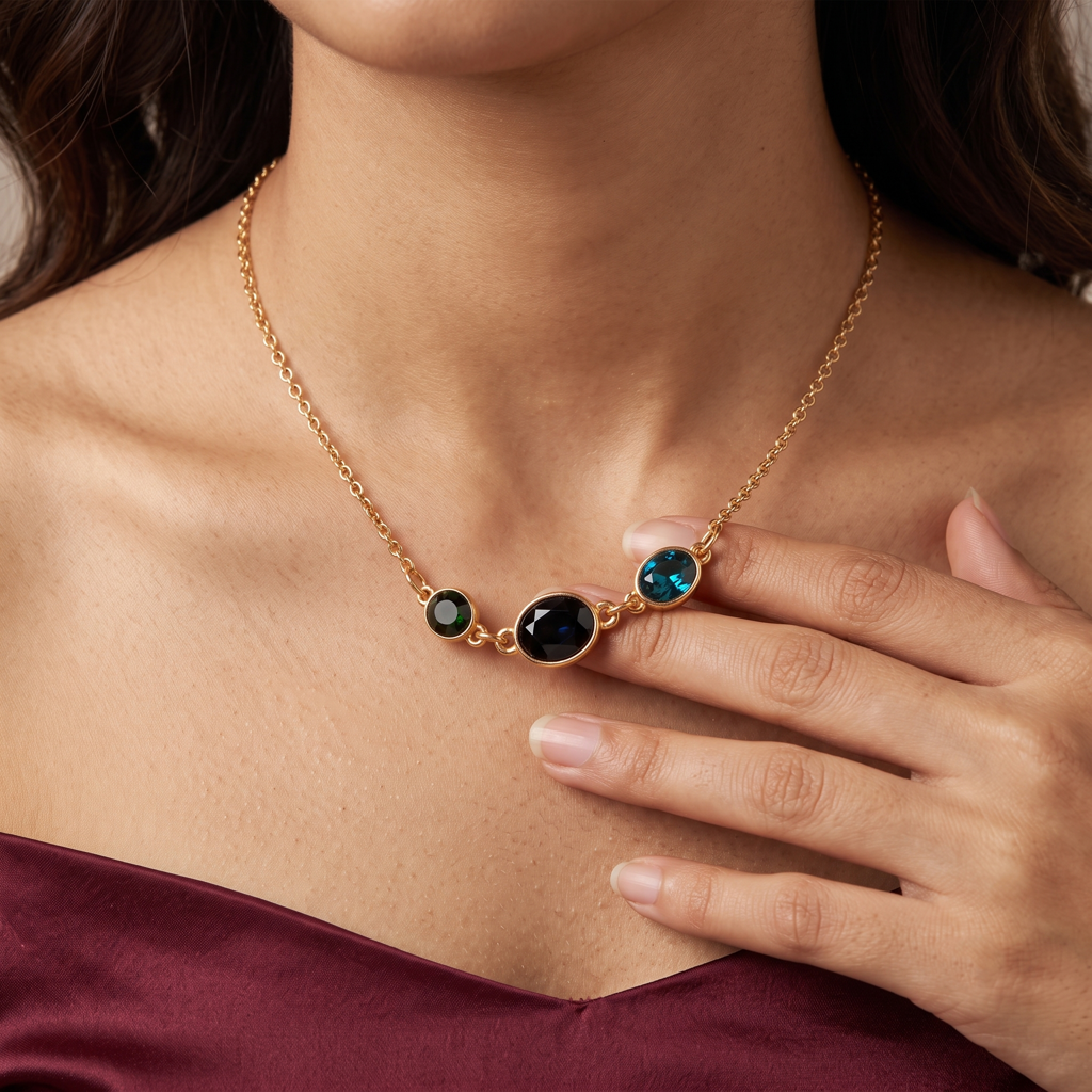 Gold Plated Brass Multi Stone Pendant Necklace : SCDELNL0465