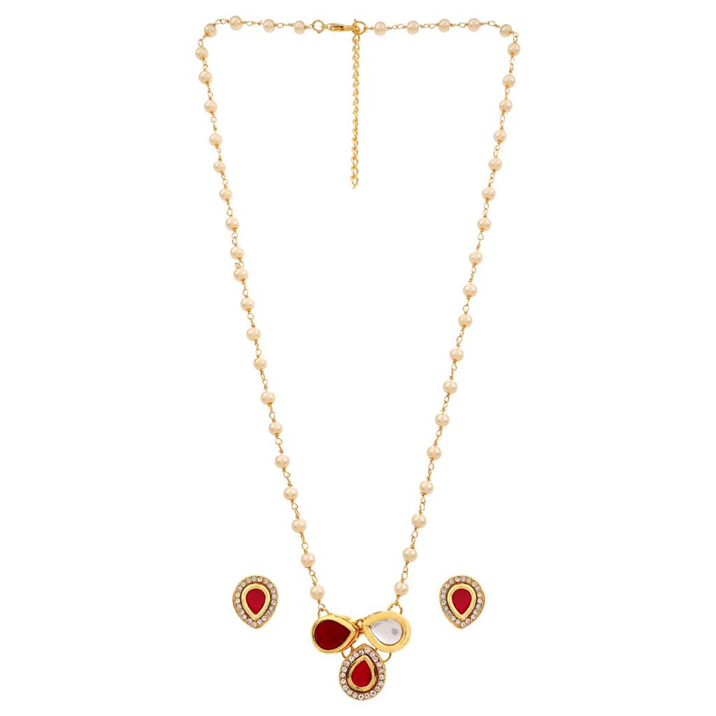 22Kt Gold-Plated 3 Petal Pearl Chain Necklace Set : PE12012