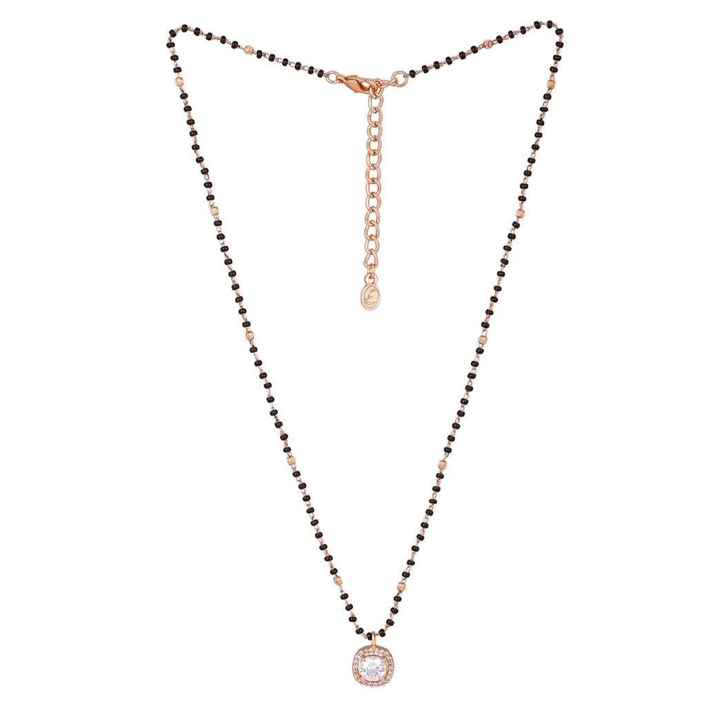 Estele Rose Gold Plated Cz Sparkling Square Designer Mangalsutra Necklace Set For Women