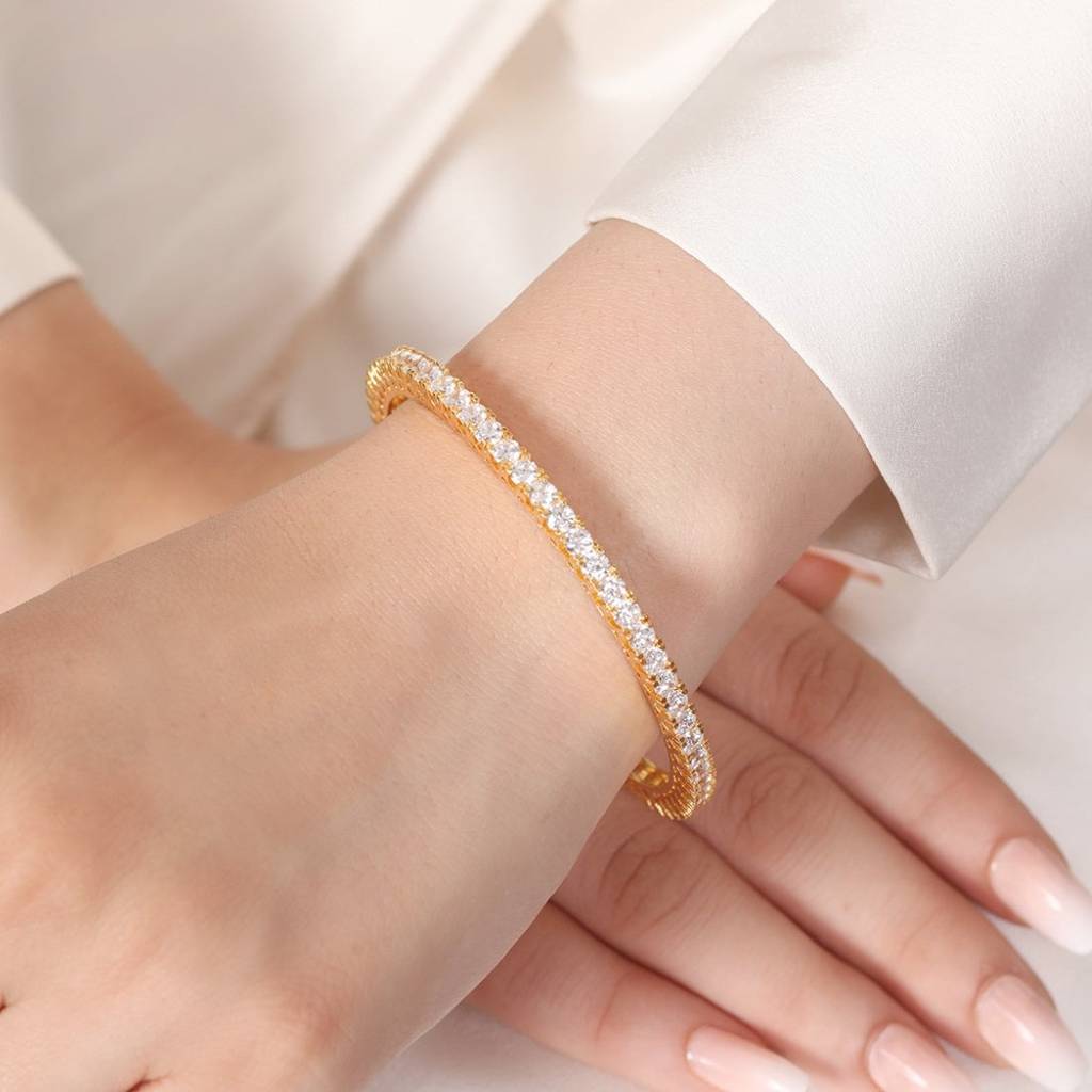 Gleaming Beauty Gold-Plated Bangle With White Cubic Zirconia : BA-90008-PAIR-2-4