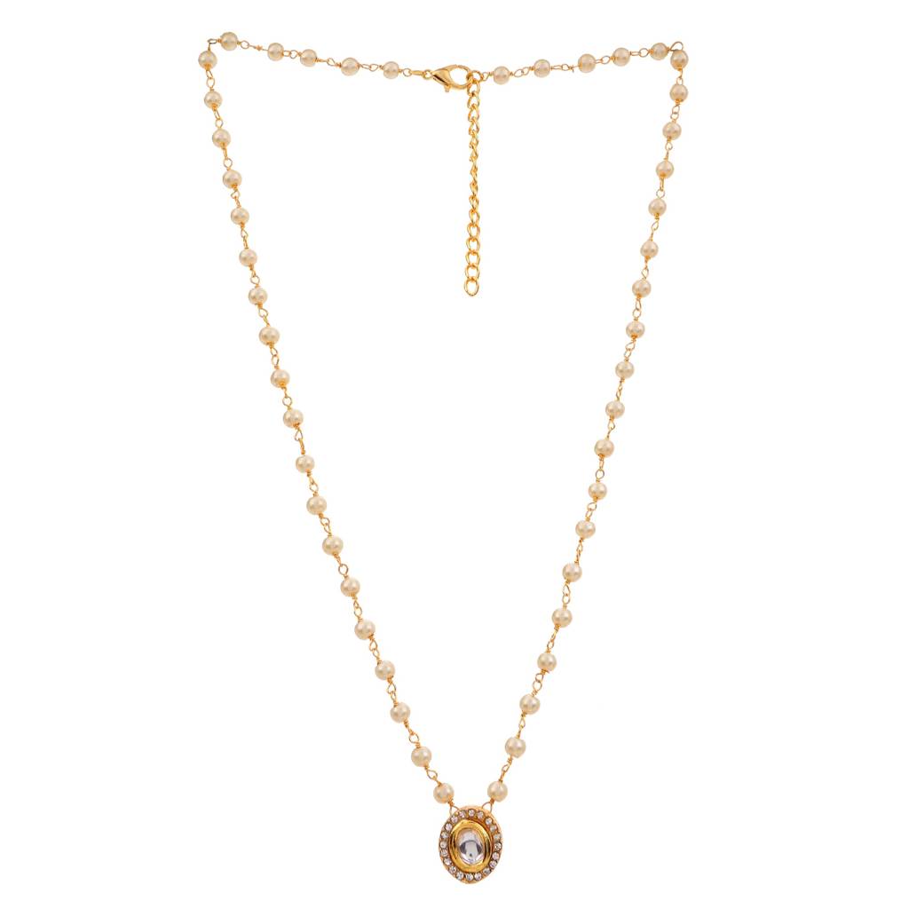 22Kt Gold-Plated Kundan Pearl Chain Necklace Set : PE10022