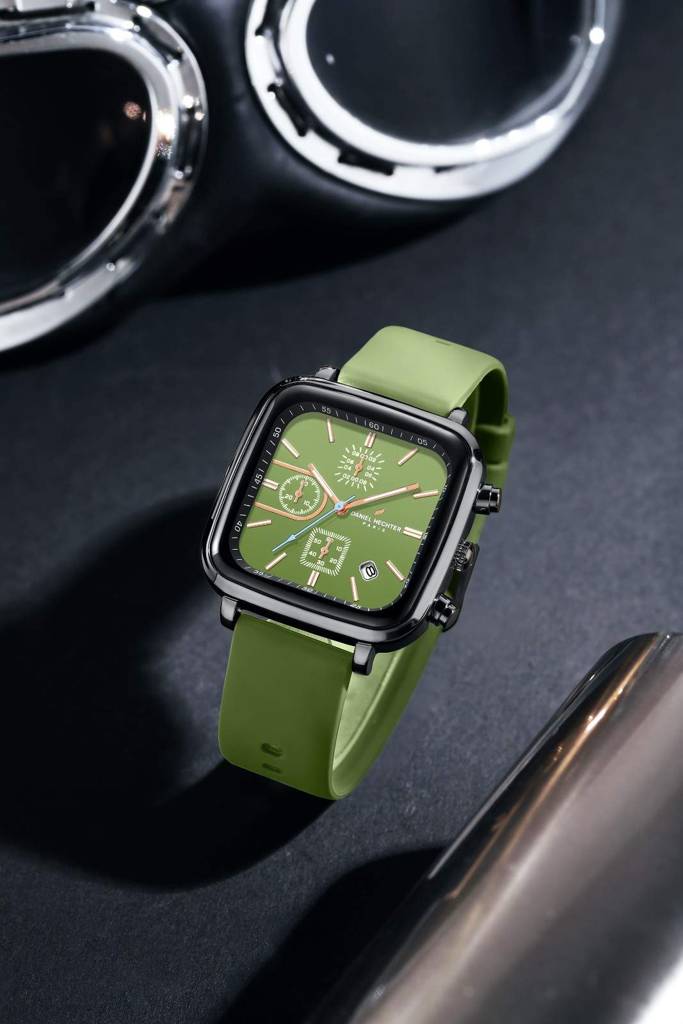 Daniel Hechter Paris Belleville Collection Modern Multi Functional Watch For Men With Square Dial And Silicon Ban : DHM1002-05