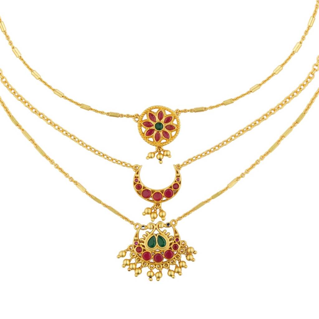 Moon And Blooms Layered Necklace : TN786GBR